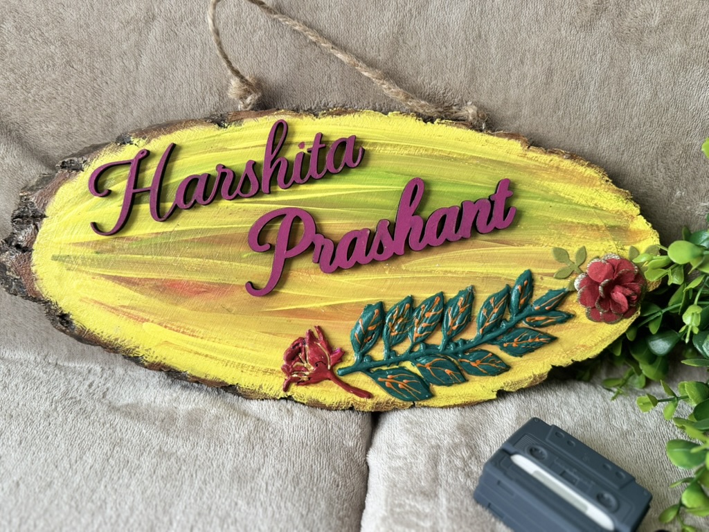 Wooden Name Plate - Floral Oval